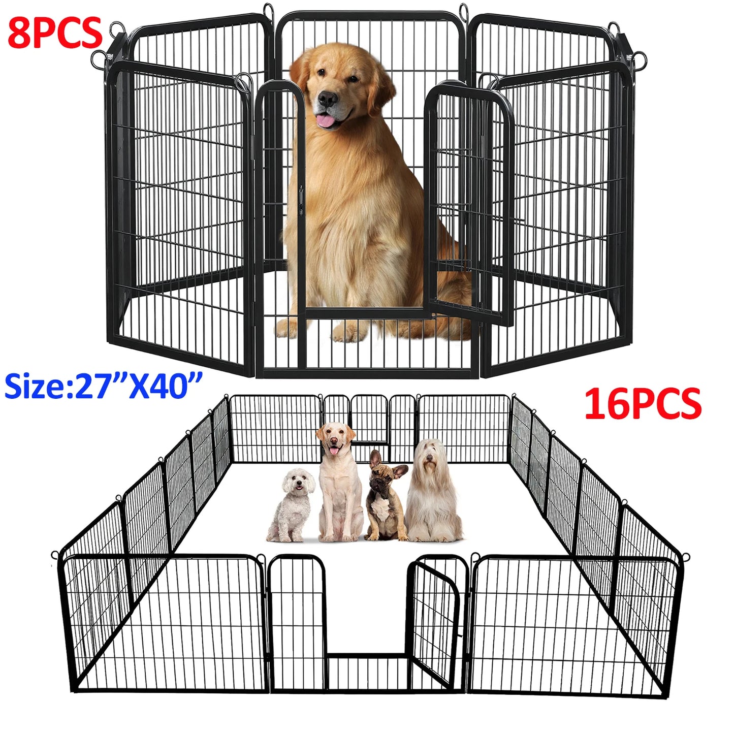 Dog Playpen With Door Foldable Metal Pet Fence Outdoor
