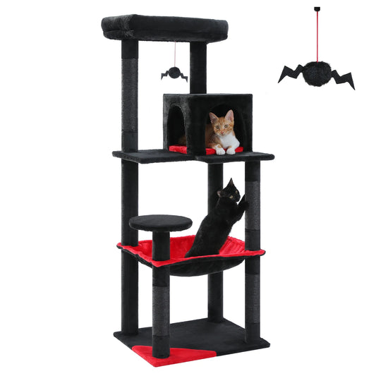 Cat Tree for Indoor Cats 5-Level Cat Tower for Large Cats with Large Hammock Sisal Covered Scratching Posts Cozy Condo Top Perch