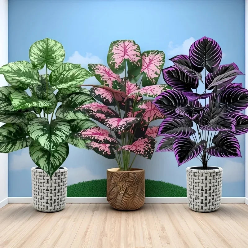 3pcs 60cm  Large Artificial Green Plant Set Garden Decoration 36 Leaves Simulated Bonsai Potted Decor Home Room Party Wedding