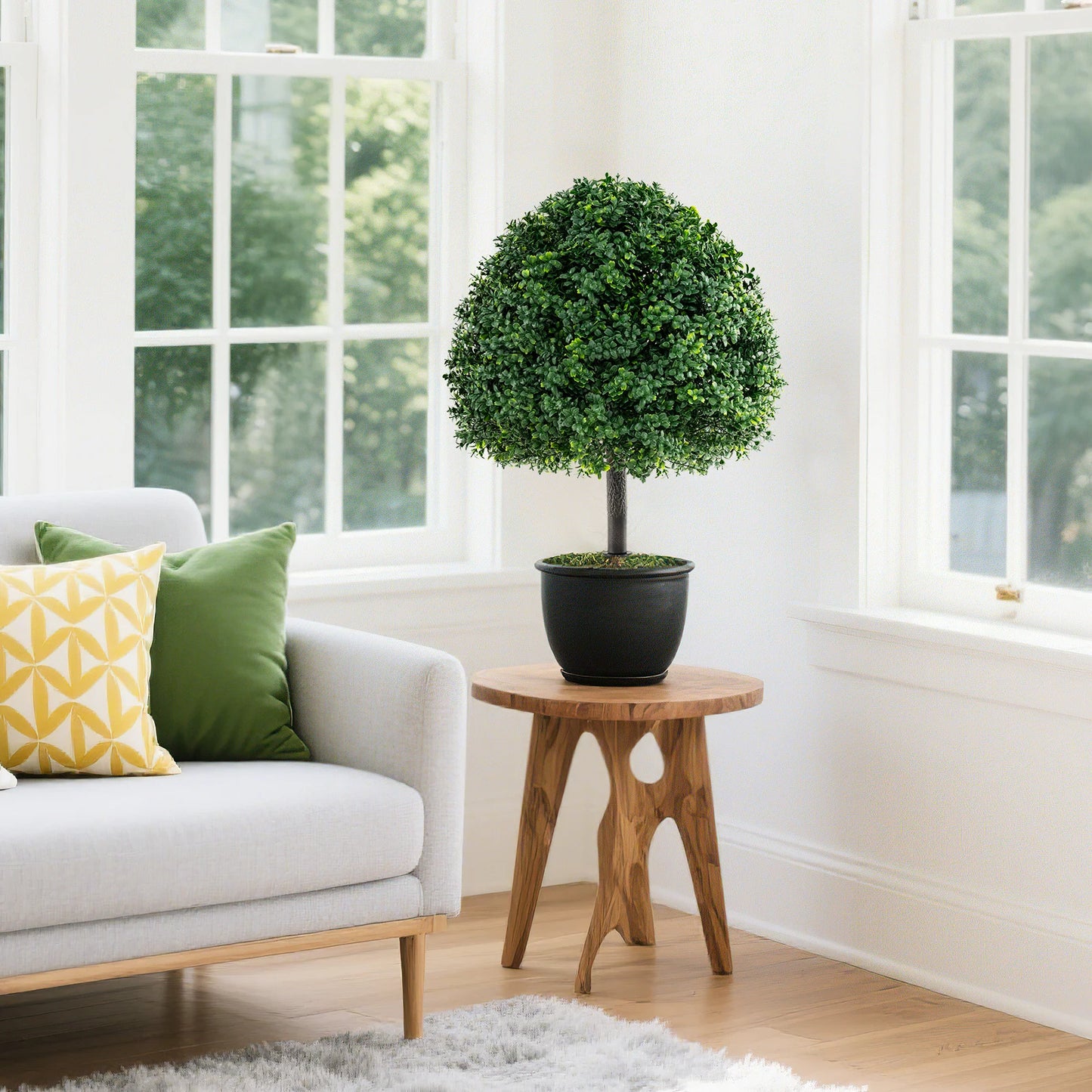 2PCS 28" Artificial Boxwood Topiary Ball Tree Set w/ Ground Spike Sun-Protective