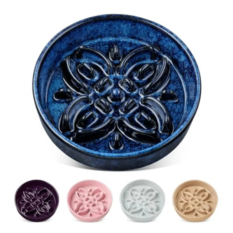 Ceramic Slow Feeder Dog Bowls Puzzle Dog Food Bowls with Floral Maze Anti -Slip Pet Food Dish for Large Breed 3 Cups