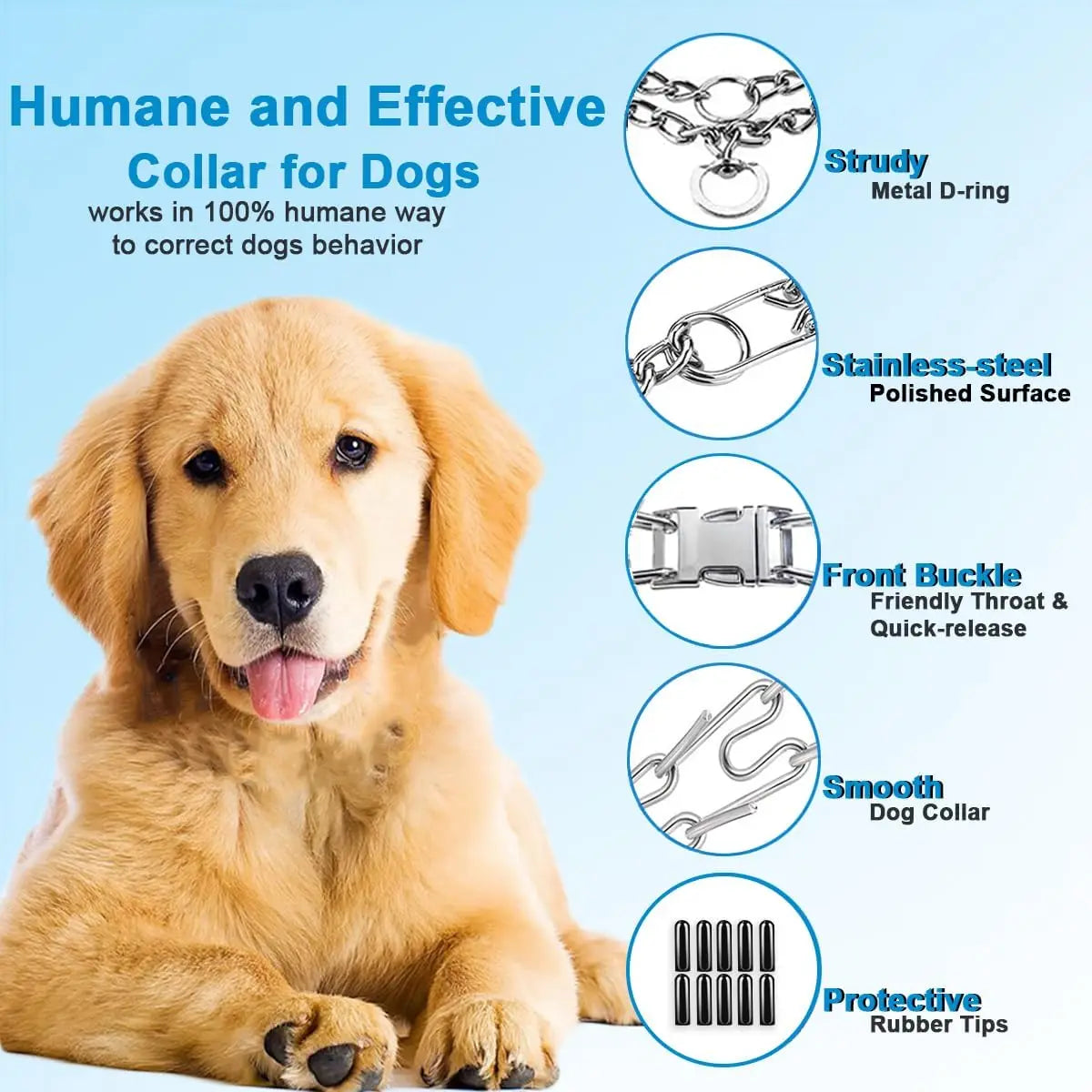 Prong Collar for Dogs, Dog Training Collar, Adjustable Size Dog Pinch No Pull Collar with Quick Release Buckle for Small Medium