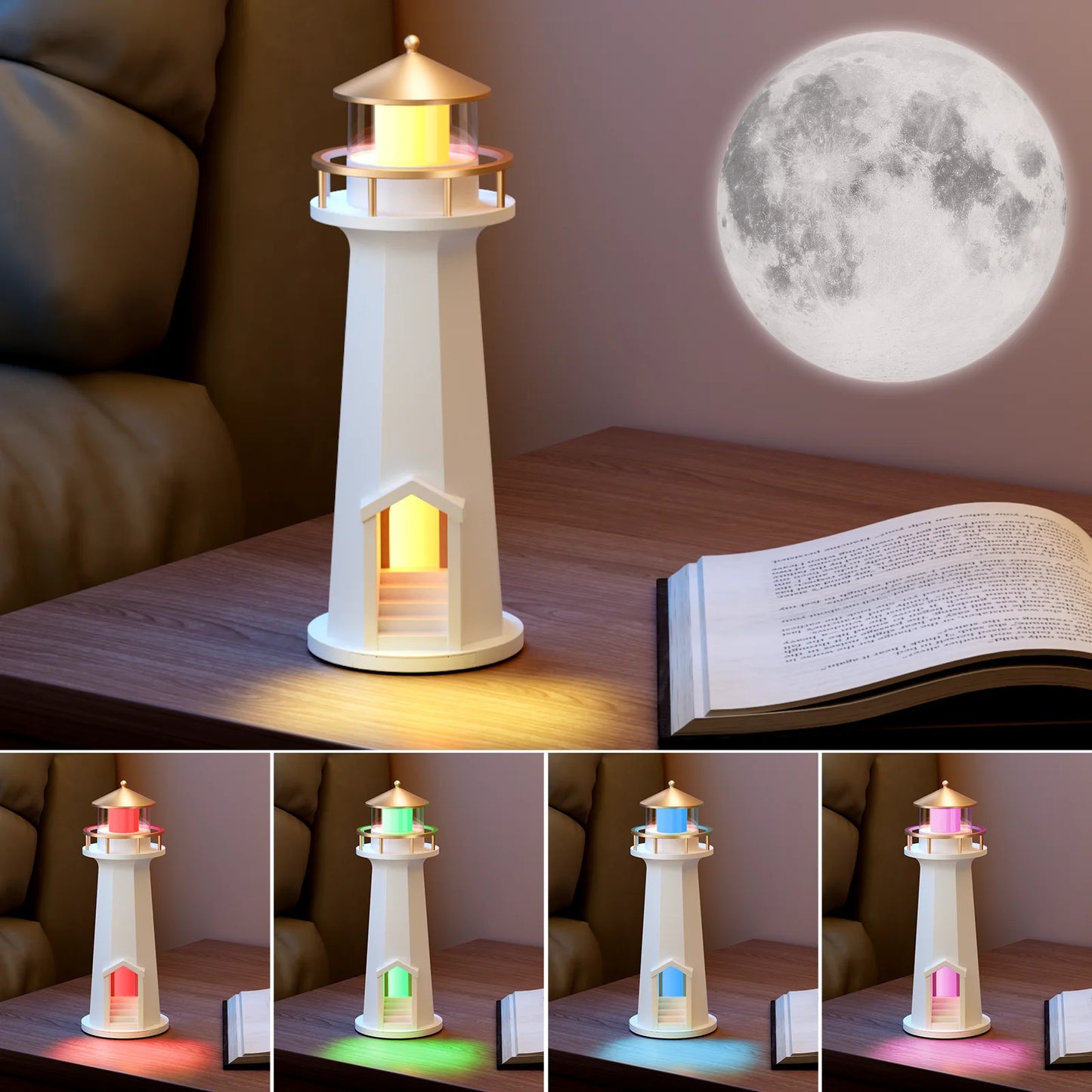 Moon Lighthouse Night Light Bluetooth Speaker Wireless Charger Bedroom Atmosphere Lamp Home Decor Moon Projector Lamp Gift