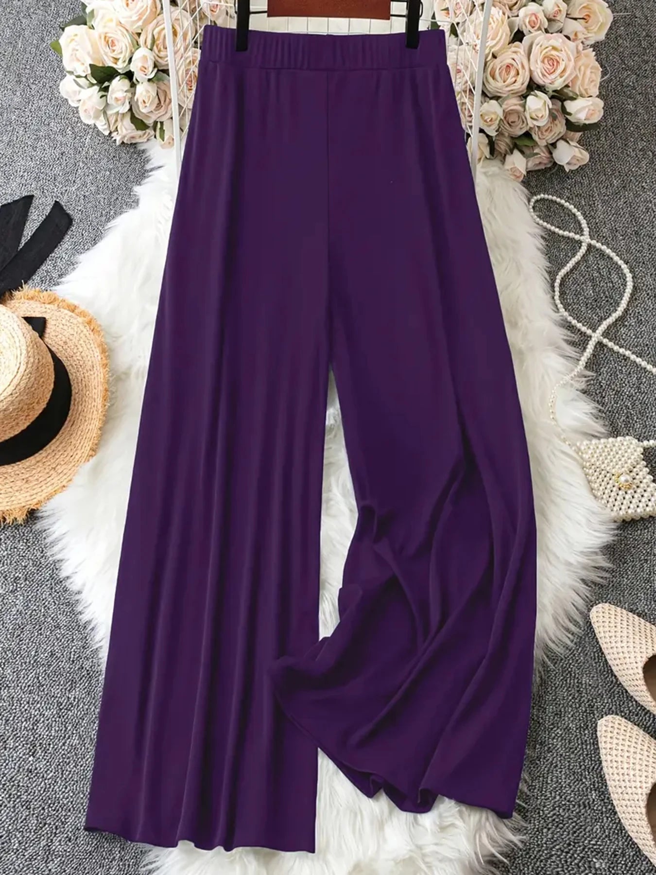 Wide Leg Pants Loose Daily Fashion Solid Color Decorative Button High Waist All Season Women Casual Trousers