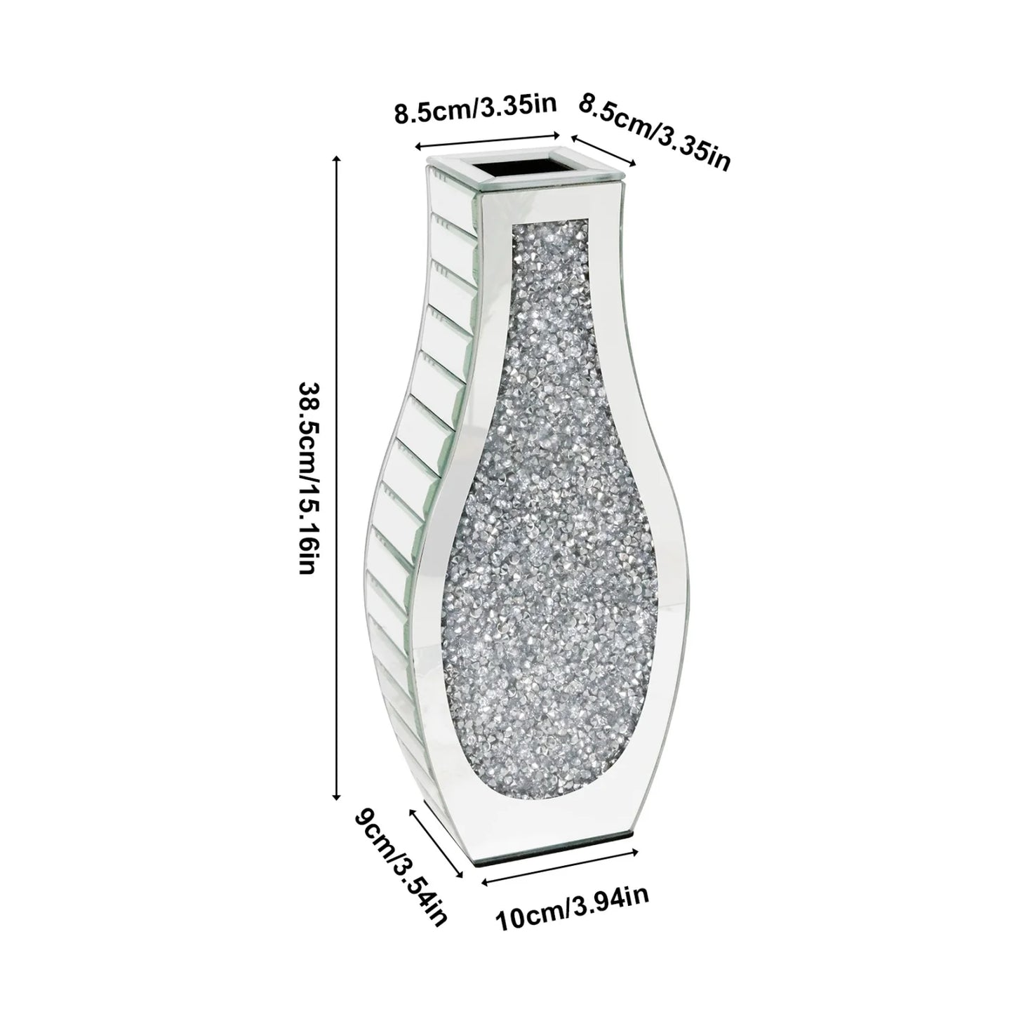 Modern Crushed Diamond Mirrored Flower Vase Glass Table Top Vase Crystal Decorative Mirror Vases Stunning for Home Decor