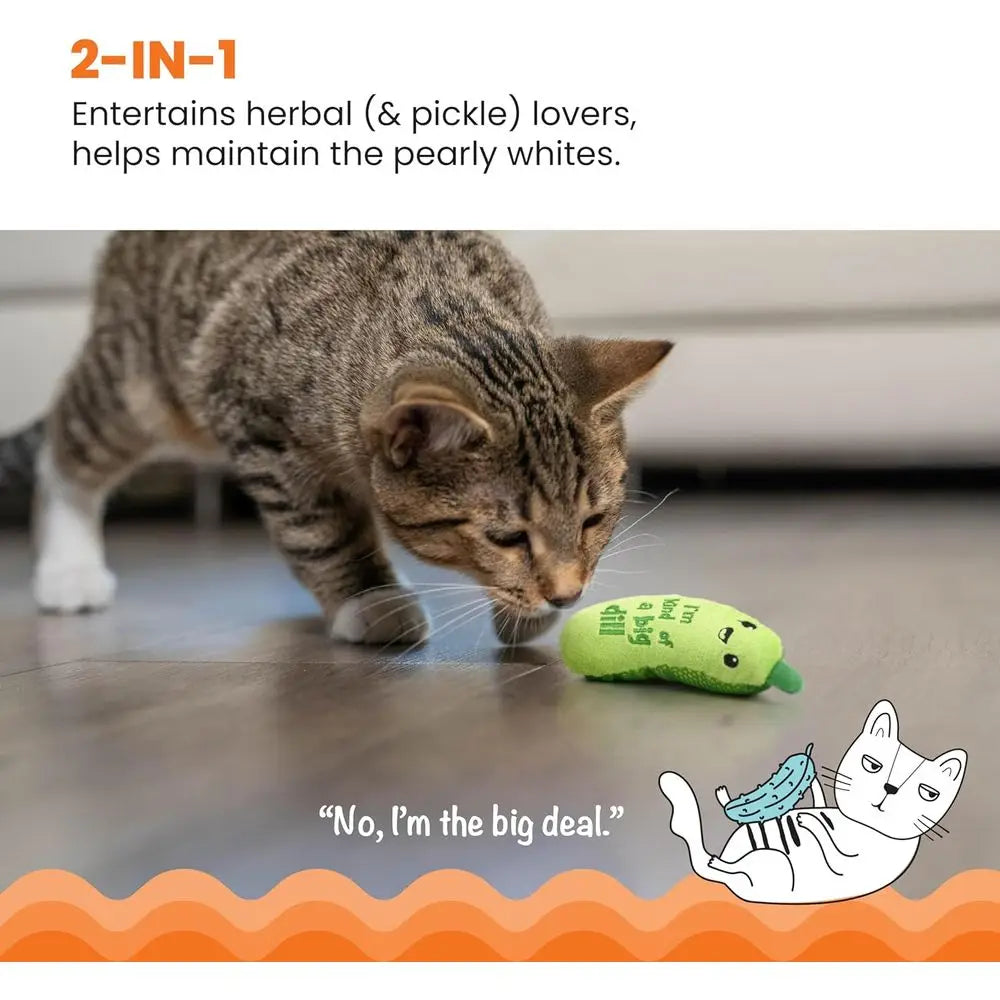 Crunchy Pickle Kicker Cat Toy – Plush Crinkle with Catnip and Dental Mesh, 6.5