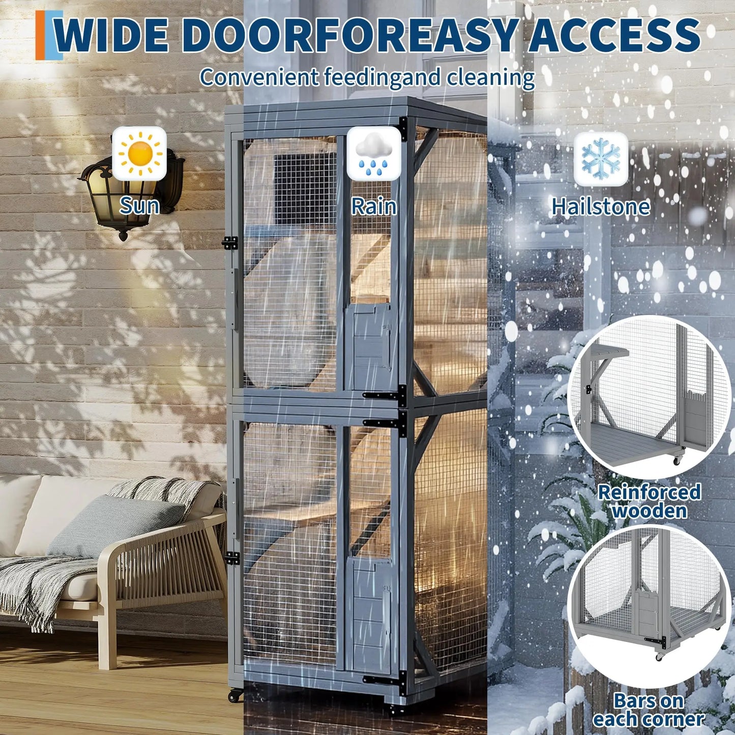 HiMISSCatio Outdoor Catio Enclosure With Lockable Wheels Weatherproof
