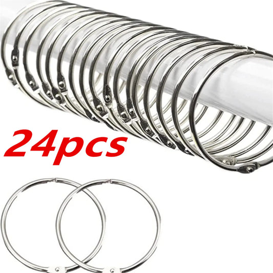 24 Pack Shower Curtain Rings,Rust Proof Shower Curtain Hooks for Bathroom,Loose Leaf Binder Rings Keychain Key Rings, Meta