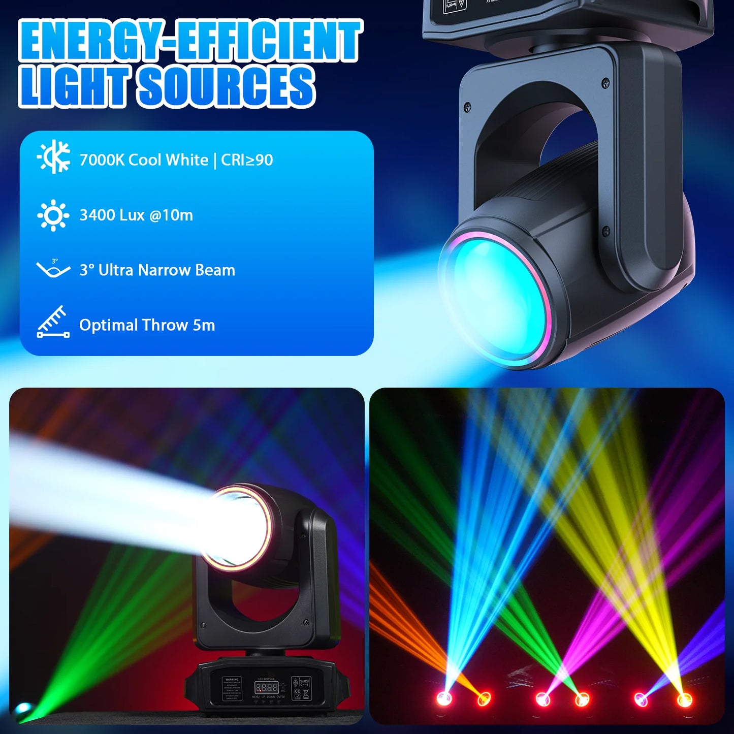 U'King 4Pcs 150W White LED Moving Head Light With RGB Strip 8Color&Gobo Wheel 18Prism DJ Light DMX512 For Wedding Party KTV Bar