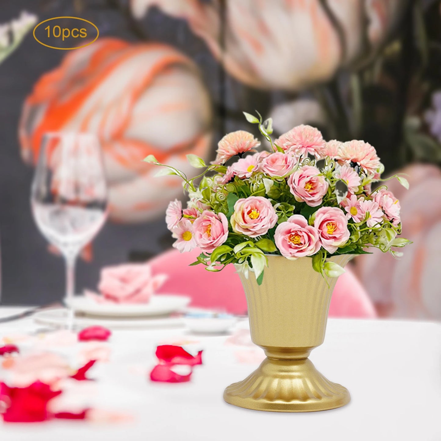 10 Pcs Gold Wedding Froral Vases Flower Holder Pot Planter for Tables Centerpieces  Party Decoration 5.9Inch/3.3inch