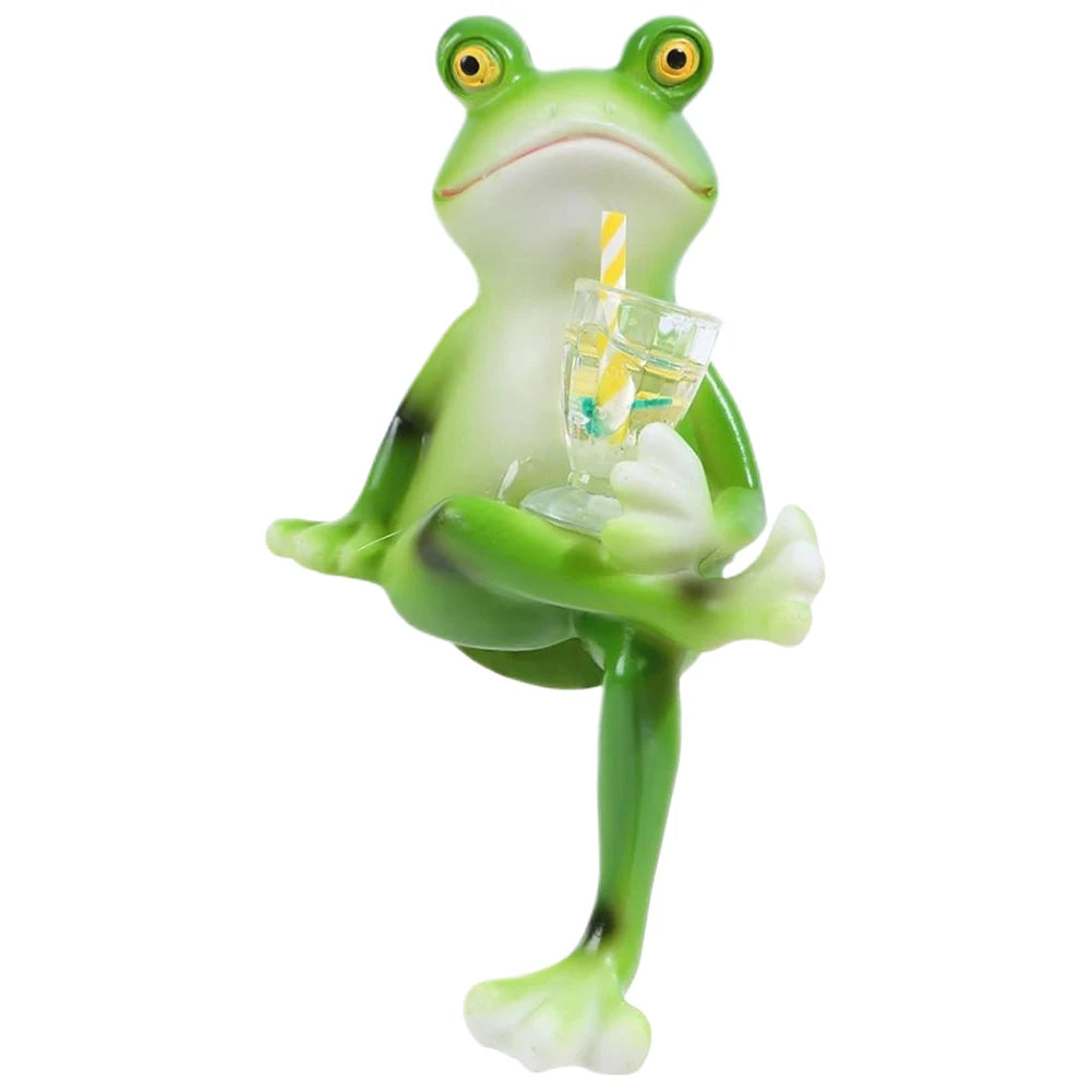 Funny Drinking Frog Statue Flower Pot Hugger Resin Hanging Frog Figurine Planter Hugger Plant Decorations for Pots