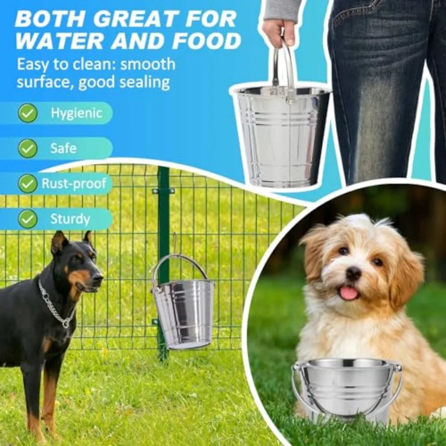 Pcs Stainless Steel Dog Water Bucket, Heavy Duty Stainless Steel Bucket Water Pails for Dogs Pets, for Kennels Farms Fences Cag