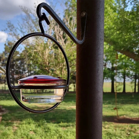 Hummingbird Drinker Feeder Attract Birds Bird Feeder Ant Bee Proof with Red Glass Bowl for Outside Garden Backyard Patio Deck