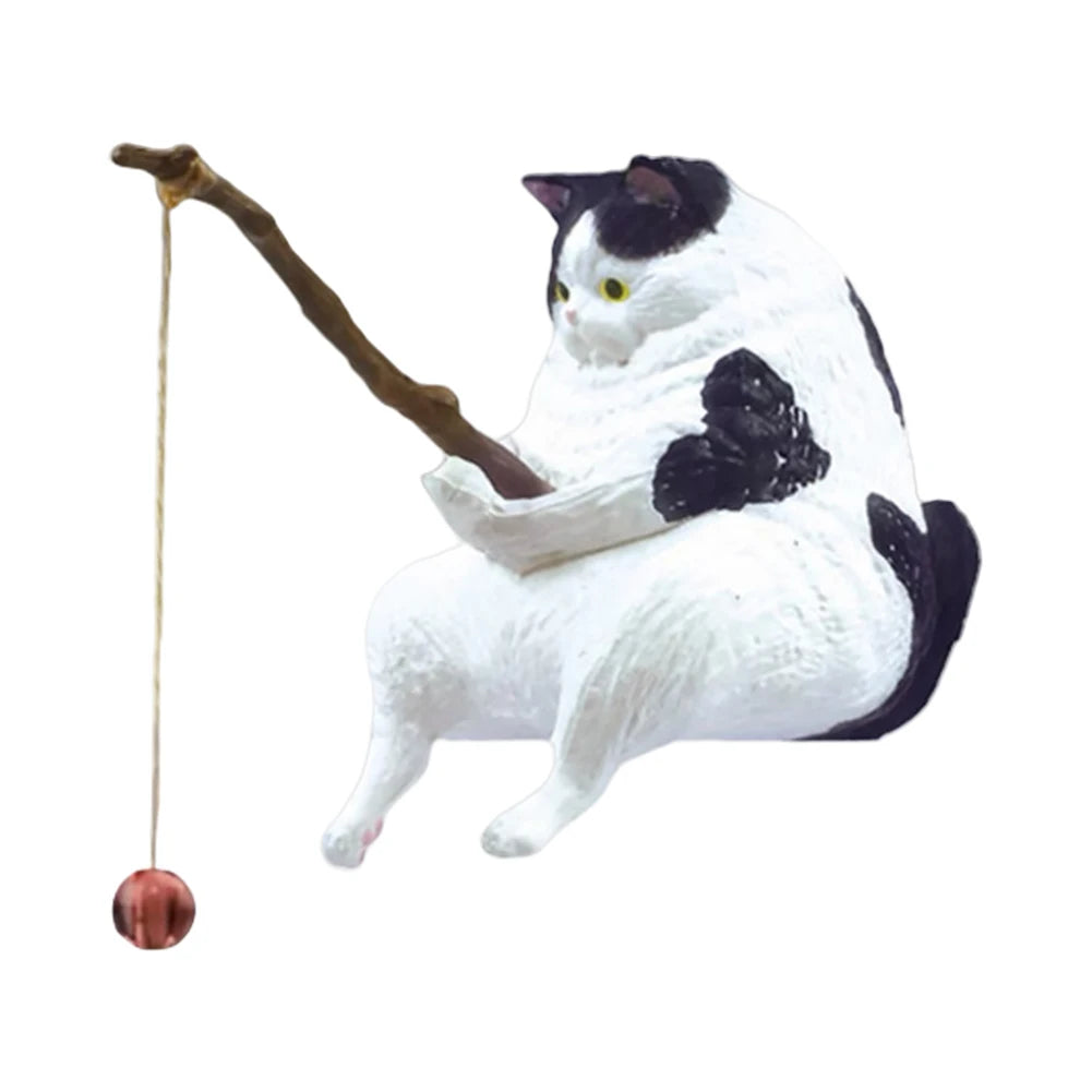 Cute Fishing Cat Figure Fish Landscaping Cartoon Cat Statue Sitting Fishing Little Cat Ornament Aquarium Decoration