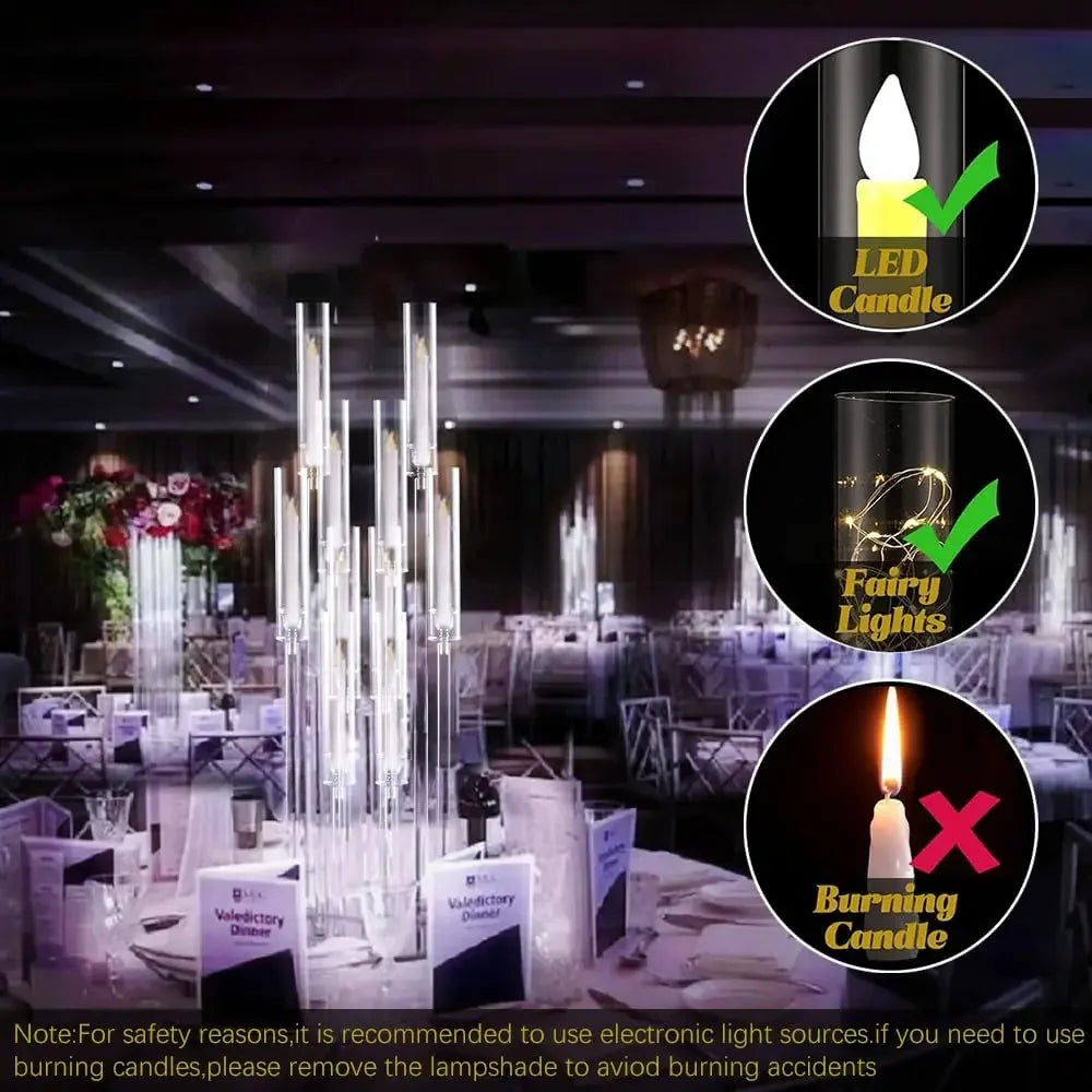 10Pcs Acrylic Candelabra Centerpiece 10 Arm Candelabras for Wedding Clear Candle for Tables Dinner Party