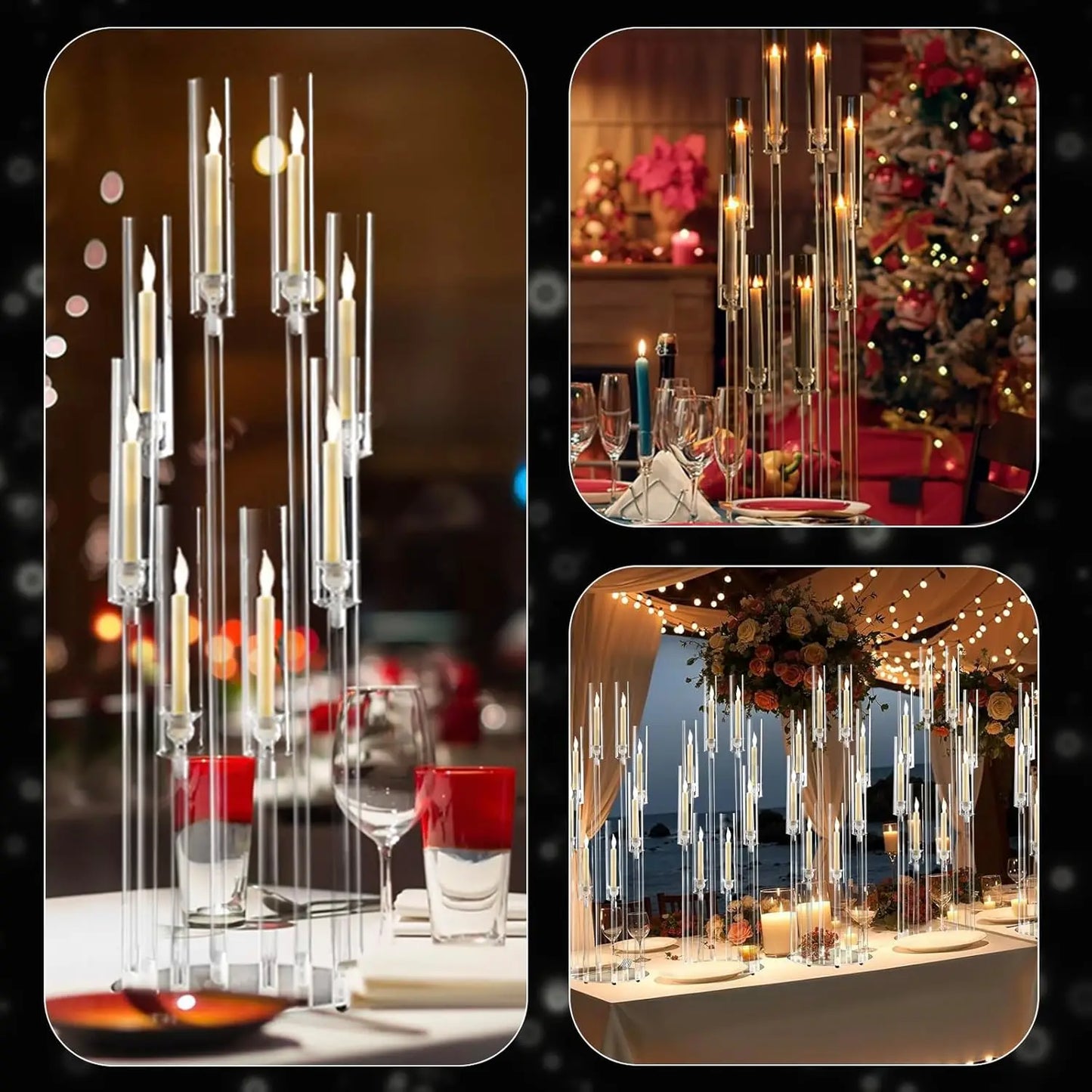 4PCS 8 Arms Clear Candelabra Candle Holder for Wedding Decorations Arcylic Candlestick Holder with Shade for Table Dinner Party