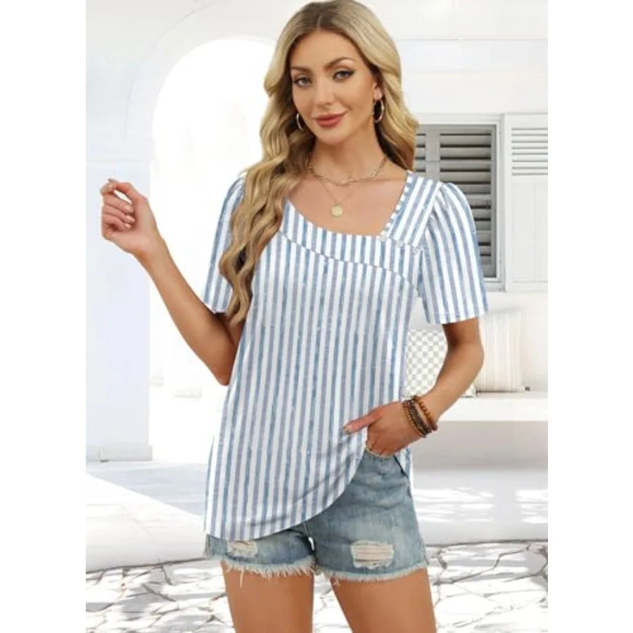 Womens Summer Tops Short Sleeve Shirts Square Neck Spring Outfits 2026 Fashion Clothing Blouses