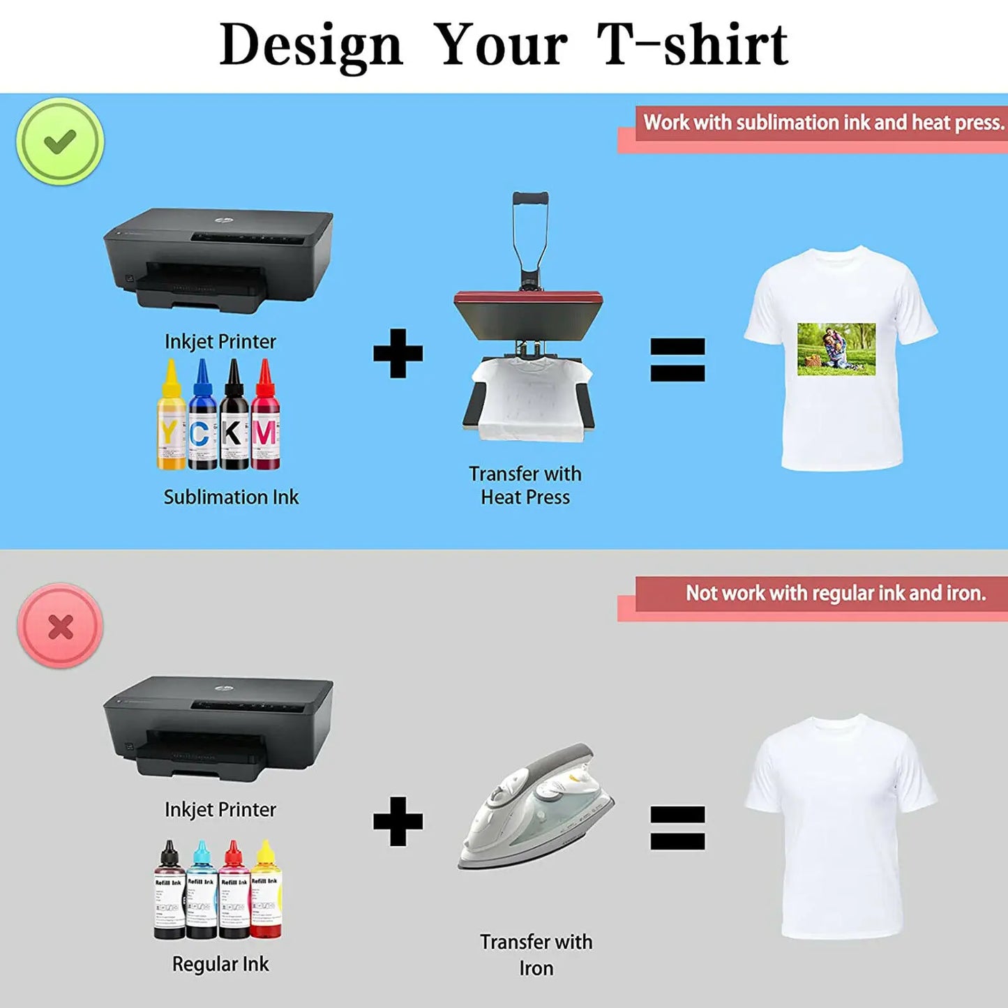 HTVRONT 150 Sheets 8.5 x 11 Inch Sublimation Paper 120g Heat Transfer Paper for Inkjet Printer T-shirt Clothes Printing 21X28cm