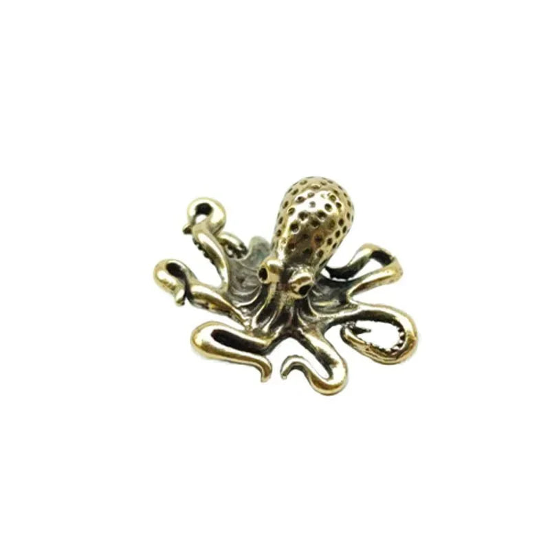 Brass Octopus Home Decoration Antique Copper Animal Figurines Miniatures Desk Ornament Accessories Creative Table Tea Pets Craft