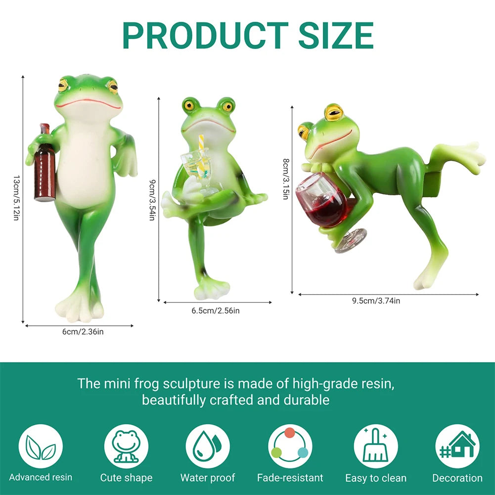 Funny Drinking Frog Statue Flower Pot Hugger Resin Hanging Frog Figurine Planter Hugger Plant Decorations for Pots